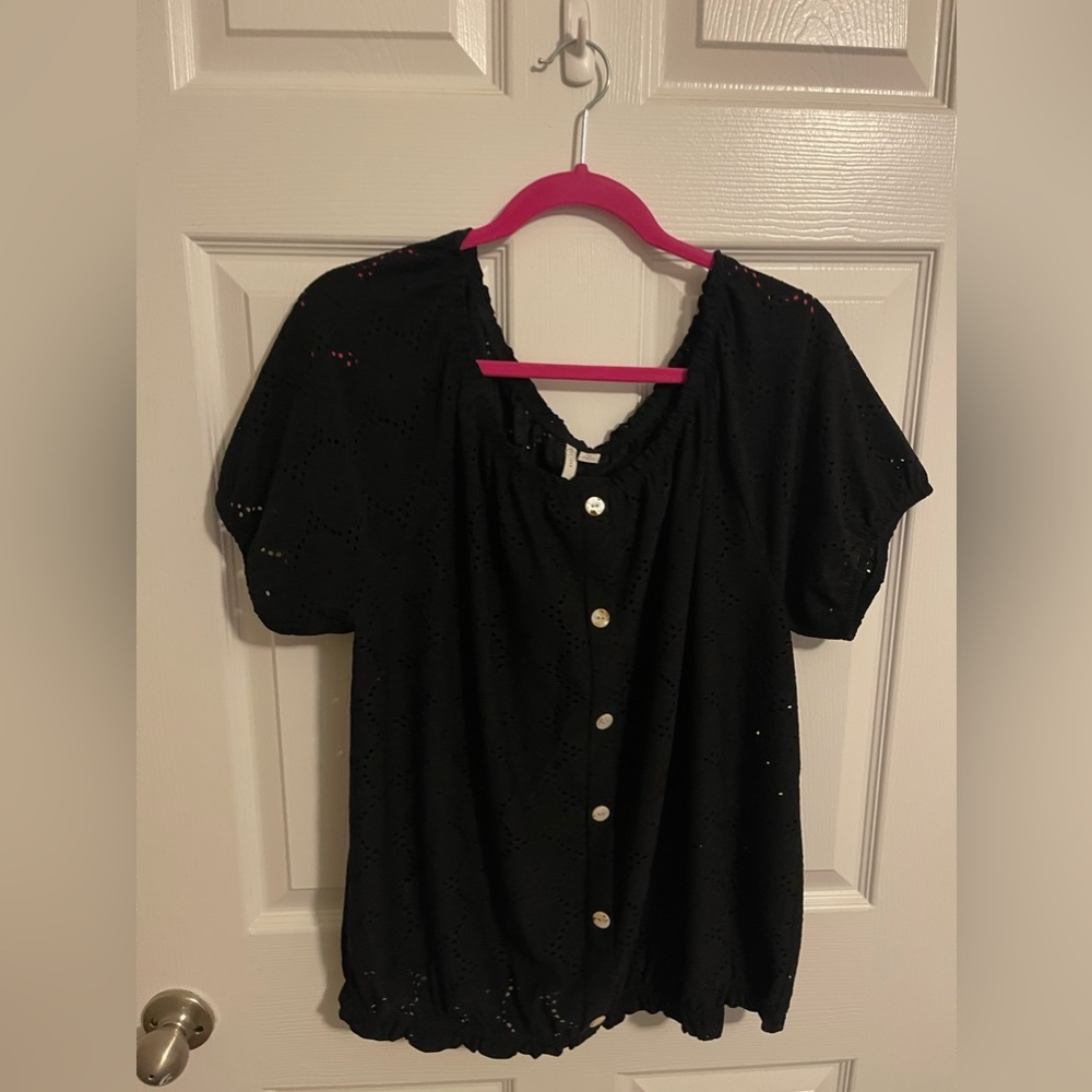 Cato’s Black Eyelet Blouse